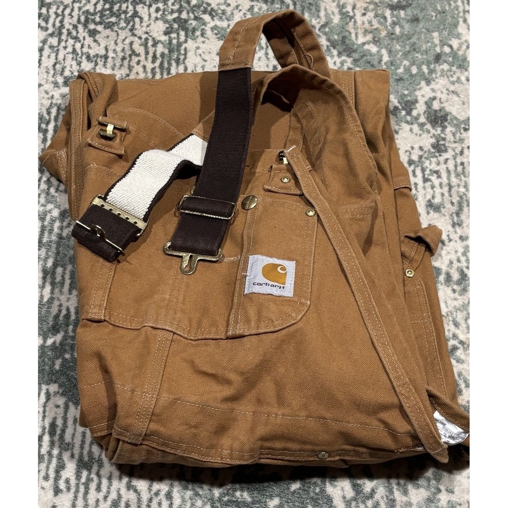 Carhartt R01 BRN Double Knee Bib Overalls Men's 40x32 Brown Duck Canvas Work